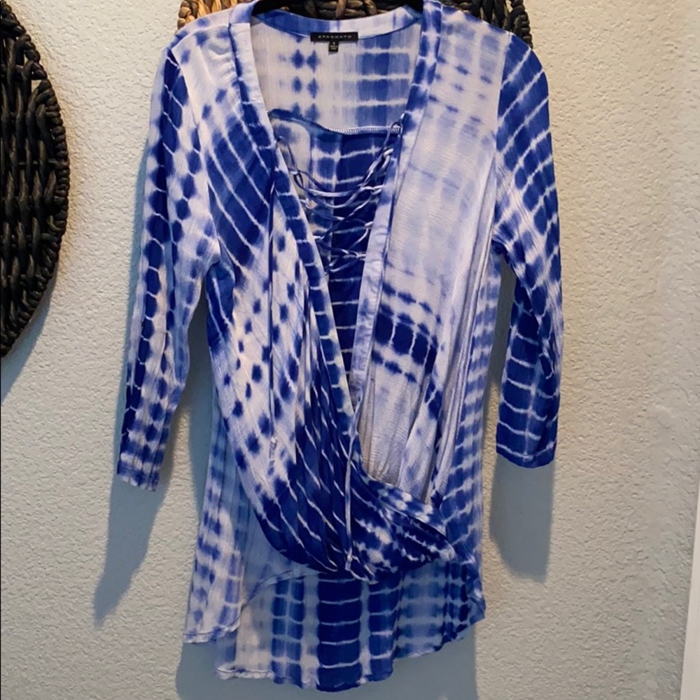 Vici Blue Tie Dye Wrap Blouse